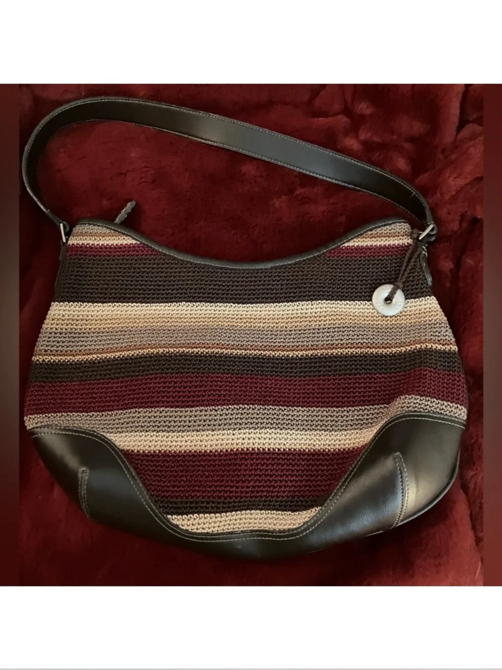 New The Sak Striped Knit Shoulder Bag in Burgundy, Brown & Cream - Picture 1 of 7